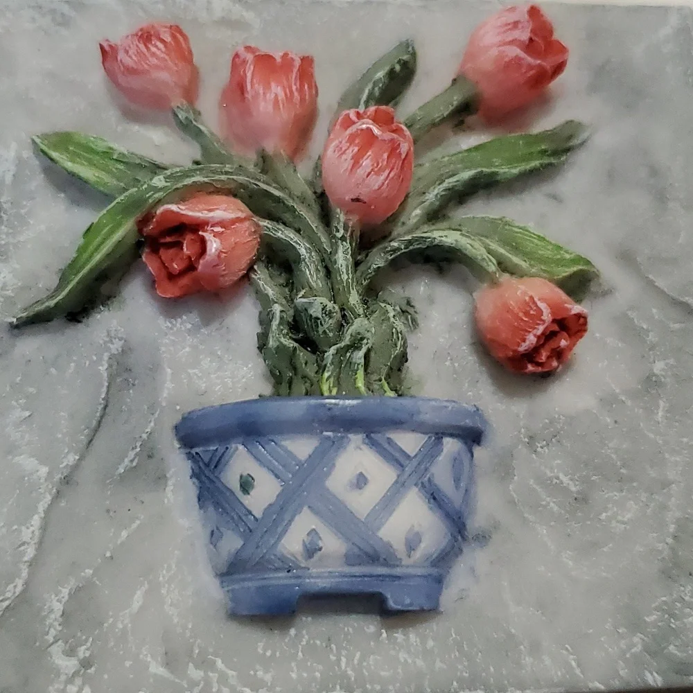 Floral Frame Richesco Intricate 3D Sculpted Flowers Gray Square Spring Garden